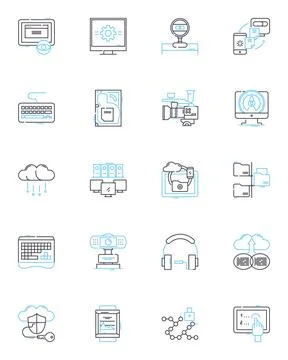 Computer software linear icons set. Programming, Coding, Debugging, Encryption Stock Illustration