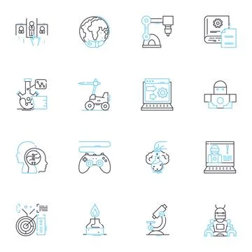 Computer software linear icons set. Code, Program, Application, Algorithm Illustration