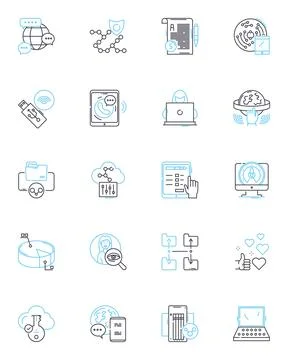 Computer software linear icons set. Program, Code, Application, Algorithm Stock Illustration