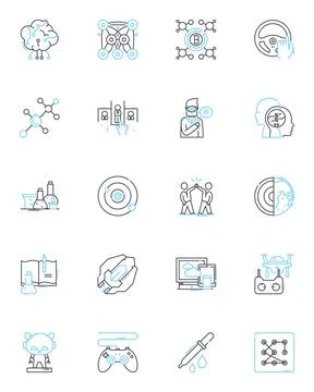 Computer software linear icons set. Code, Program, Application, Algorithm Illustration