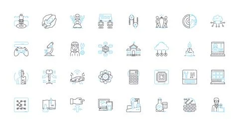 Computer software linear icons set. Code, Program, Application, Algorithm Illustration