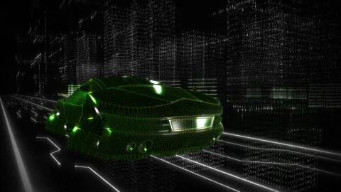 Computer software is processing the binary code to animate the online city Stock Footage 268211161