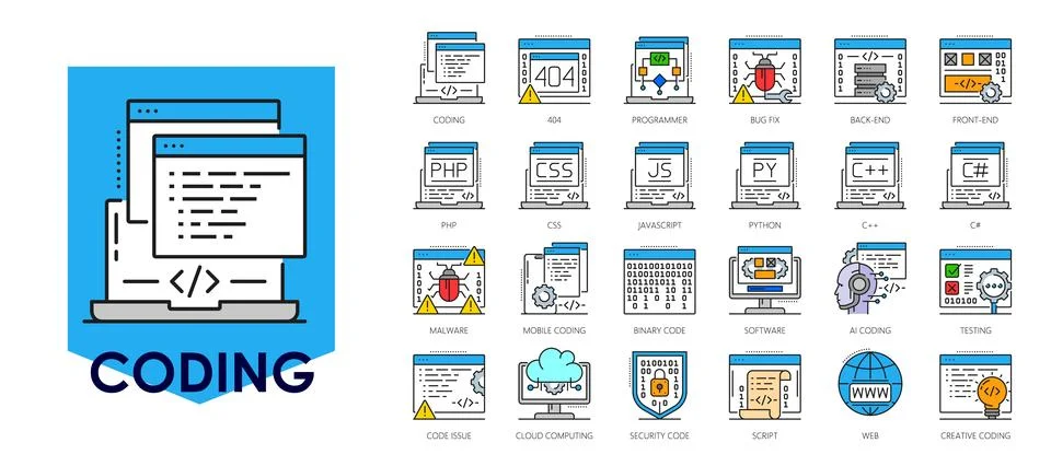 Computer software program code icons set Ilustração Stock