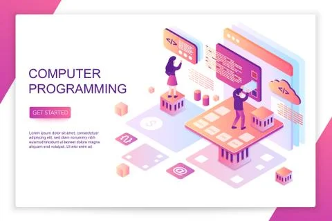 Computer software programming, coding, front end development, modern 3d Stock Illustration