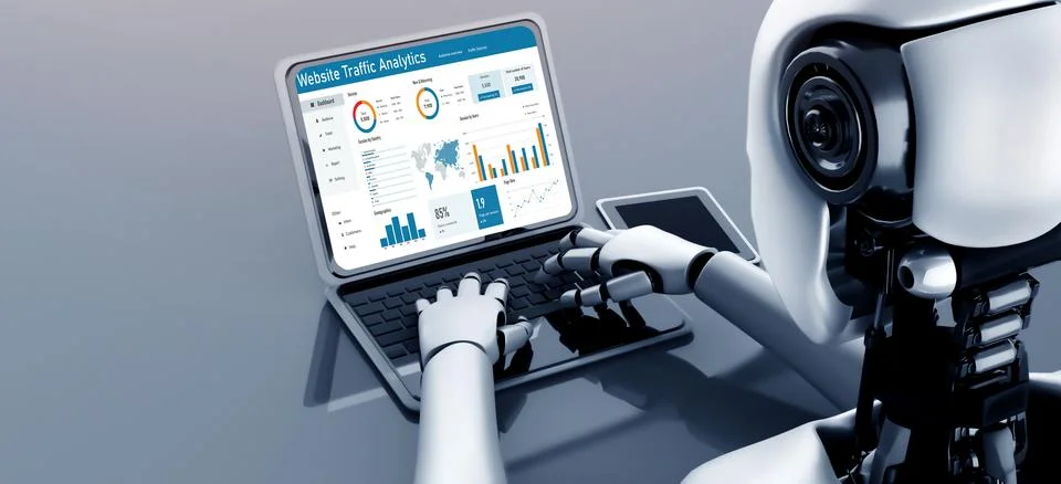 Computer software for website traffic analytics data on computer screen snugly Illustrazione stock