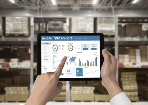 Computer software for website traffic analytics data on computer screen snugly Foto stock