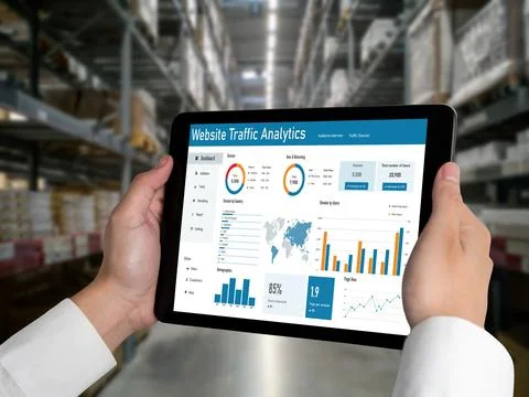 Computer software for website traffic analytics data on computer screen snugly Foto stock