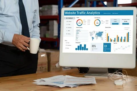 Computer software for website traffic analytics data on computer screen snugly Foto stock