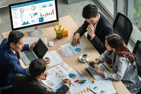 Computer software for website traffic analytics data on computer screen snugly Stock Photos