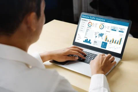 Computer software for website traffic analytics data on computer screen snugly 写真素材