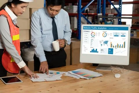 Computer software for website traffic analytics data on computer screen snugly Foto stock