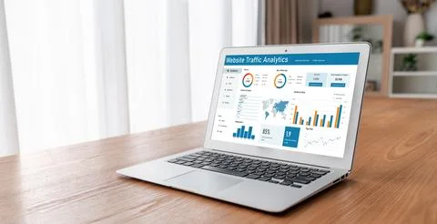 Computer software for website traffic analytics data on computer screen snugly 스톡 사진