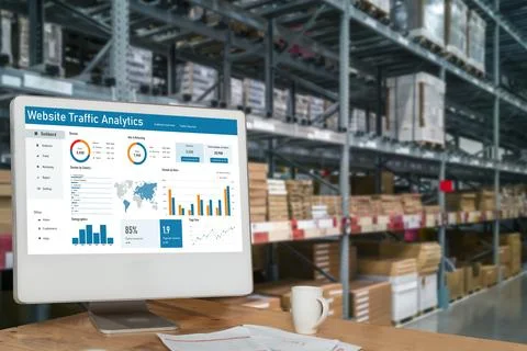 Computer software for website traffic analytics data on computer screen snugly 스톡 사진