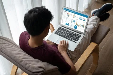 Computer software for website traffic analytics data on computer screen snugly 写真素材