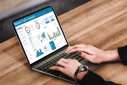 Computer software for website traffic analytics data on computer screen snugly Foto stock