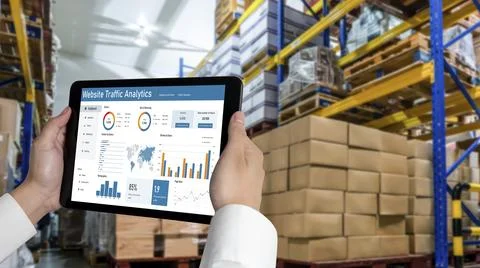 Computer software for website traffic analytics data on computer screen snugly Stock Photos