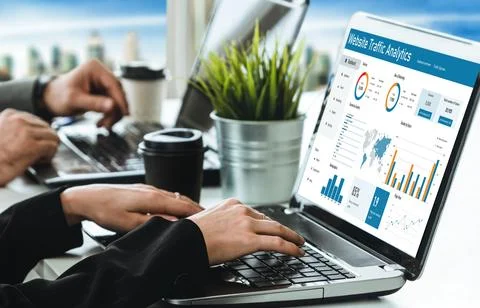 Computer software for website traffic analytics data on computer screen snugly 스톡 사진