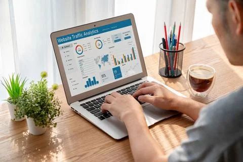 Computer software for website traffic analytics data on computer screen snugly Foto stock