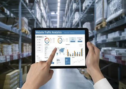 Computer software for website traffic analytics data on computer screen snugly Foto stock