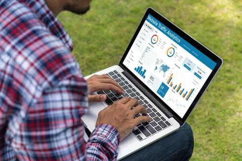 Computer software for website traffic analytics data on computer screen snugly Stock Photos