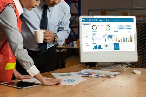 Computer software for website traffic analytics data on computer screen snugly Foto stock