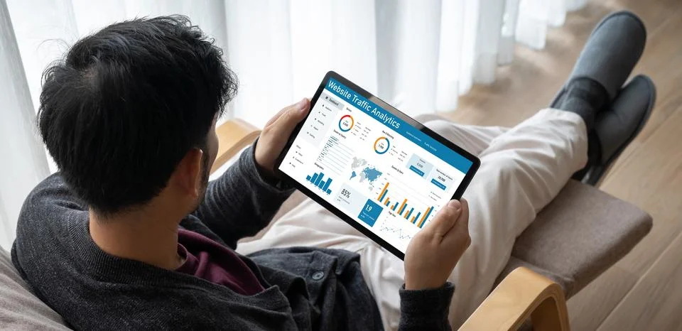 Computer software for website traffic analytics data on computer screen snugly 스톡 사진