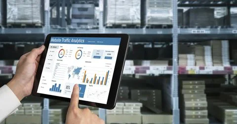 Computer software for website traffic analytics data on computer screen snugly Foto stock