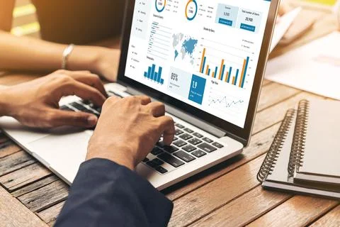 Computer software for website traffic analytics data on computer screen snugly 스톡 사진