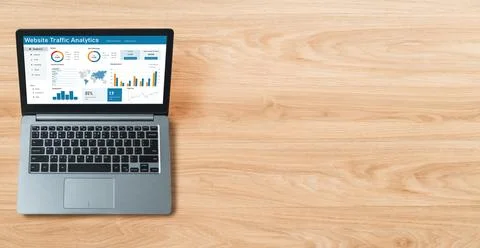 Computer software for website traffic analytics data on computer screen snugly Foto stock