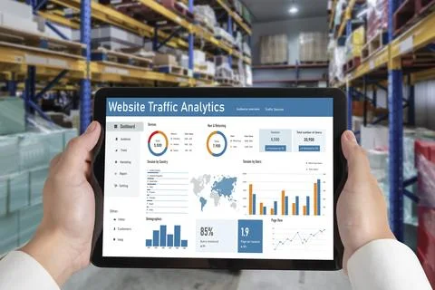Computer software for website traffic analytics data on computer screen snugly 스톡 사진