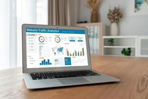 Computer software for website traffic analytics data on computer screen snugly 스톡 사진