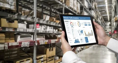 Computer software for website traffic analytics data on computer screen snugly 스톡 사진