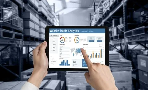 Computer software for website traffic analytics data on computer screen snugly Foto stock