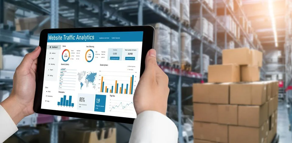Computer software for website traffic analytics data on computer screen snugly Stock Photos