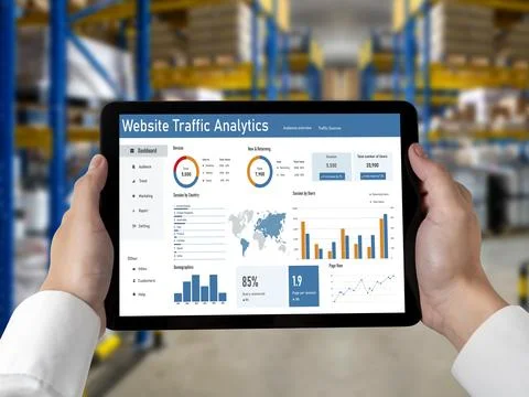 Computer software for website traffic analytics data on computer screen snugly 스톡 사진
