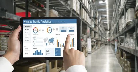 Computer software for website traffic analytics data on computer screen snugly Foto stock