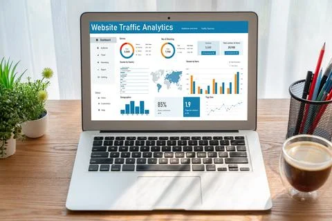 Computer software for website traffic analytics data on computer screen snugly Foto stock