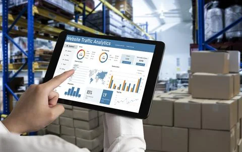 Computer software for website traffic analytics data on computer screen snugly Foto stock