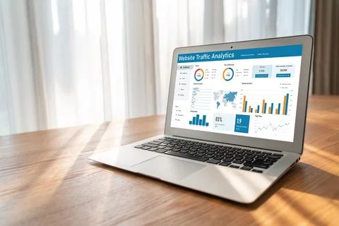 Computer software for website traffic analytics data on computer screen snugly 스톡 사진