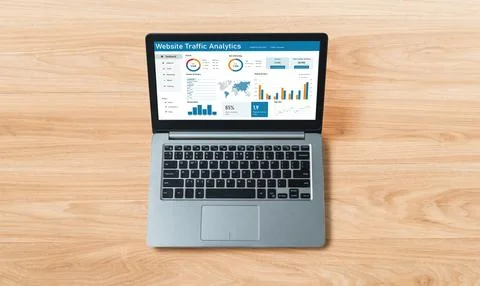 Computer software for website traffic analytics data on computer screen snugly Stock Photos