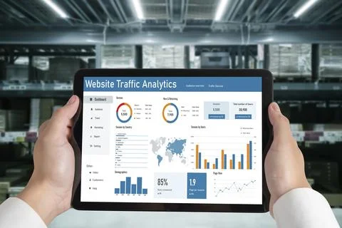 Computer software for website traffic analytics data on computer screen snugly Foto stock