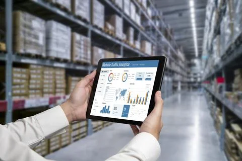 Computer software for website traffic analytics data on computer screen snugly Stock Photos