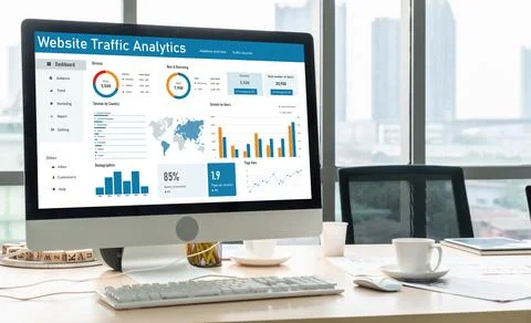 Computer software for website traffic analytics data on computer screen snugly Foto stock