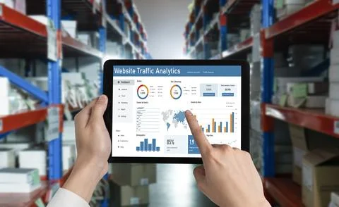 Computer software for website traffic analytics data on computer screen snugly Foto stock