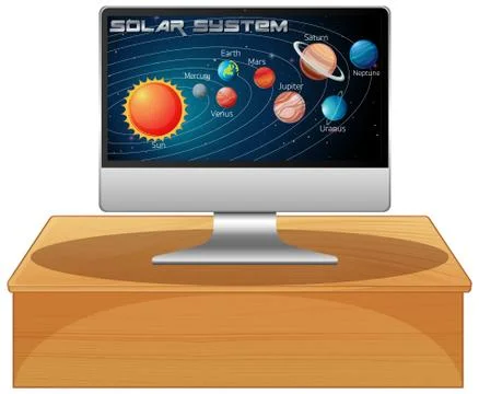 Computer with solar system on screen Stock Illustration