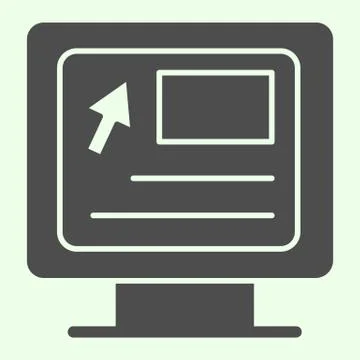 Computer solid icon. Webpage with cursor on pc monitor glyph style pictogram on Stock Illustration