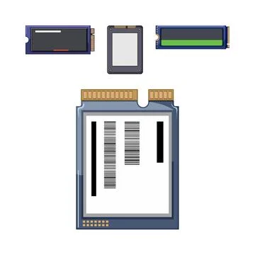 Computer solid state drive devices delivering fast data storage Stock Illustration