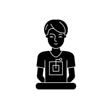 Computer specialist black icon, vector sign on isolated background. Computer Stock Illustration