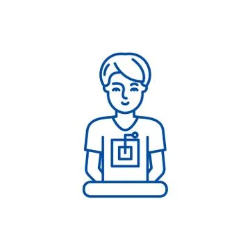 Computer specialist line icon concept. Computer specialist flat vector symbol 스톡 일러스트