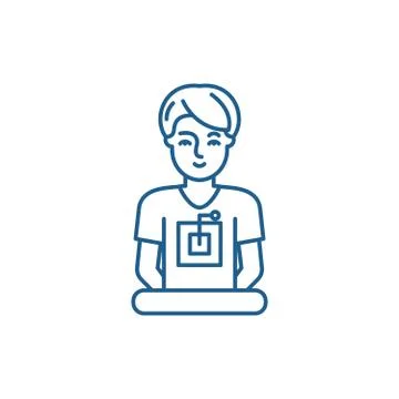 Computer specialist line icon concept. Computer specialist flat vector symbol 스톡 일러스트